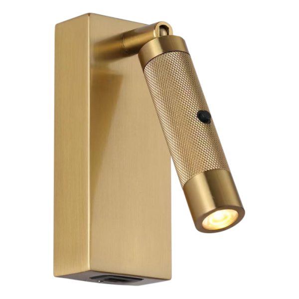 מנורת צמודי קיר 3W IP20 גוף מוזהב עם זכוכית אור חם + USB