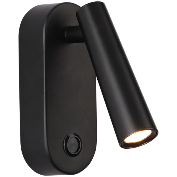 מנורת צמודי קיר קריאה 3W IP20 גוף בסיס שחור + גוף שחור אור חם