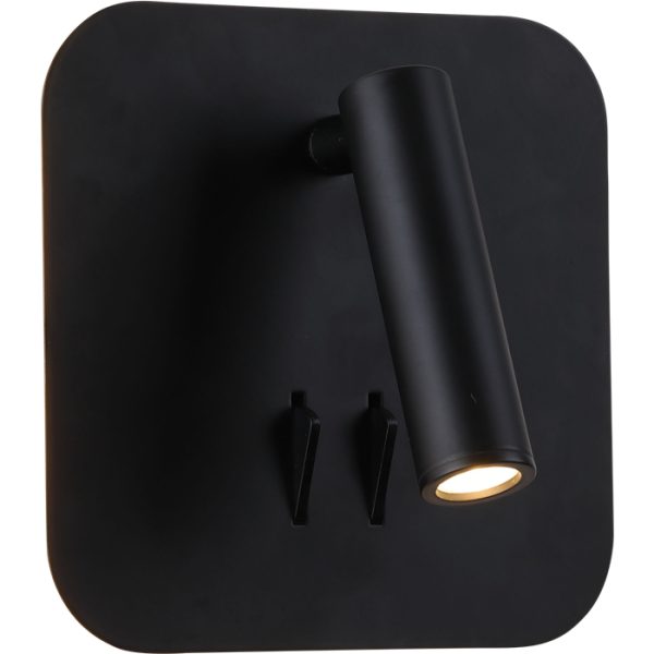 מנורת צמודי קיר קריאה מרובעת 3W+6W IP20 גוף שחור אור חם